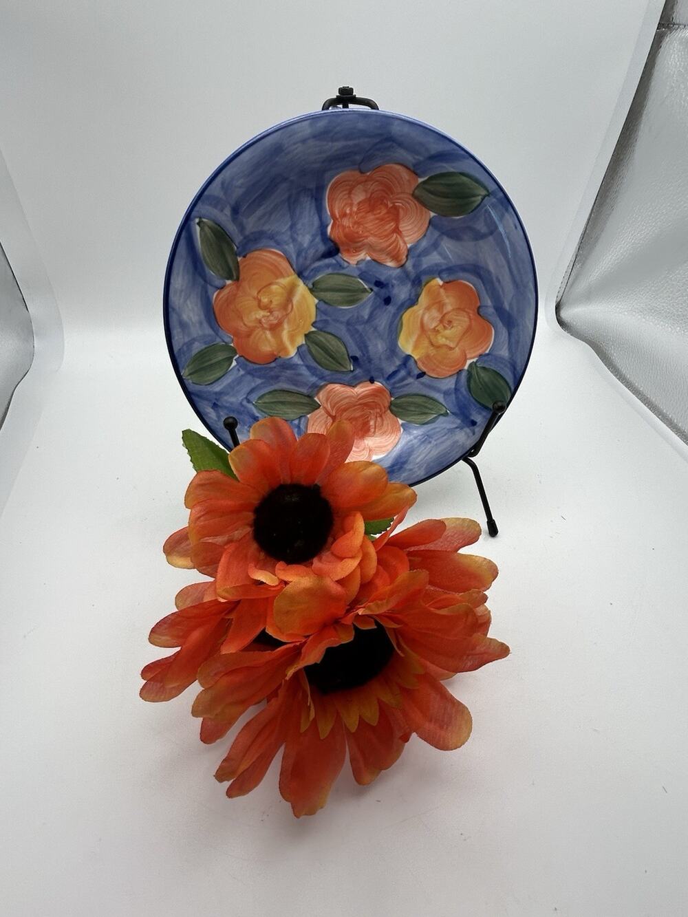 Vintage Saucer. Hand Painted In Blue With Orange Poppy’s